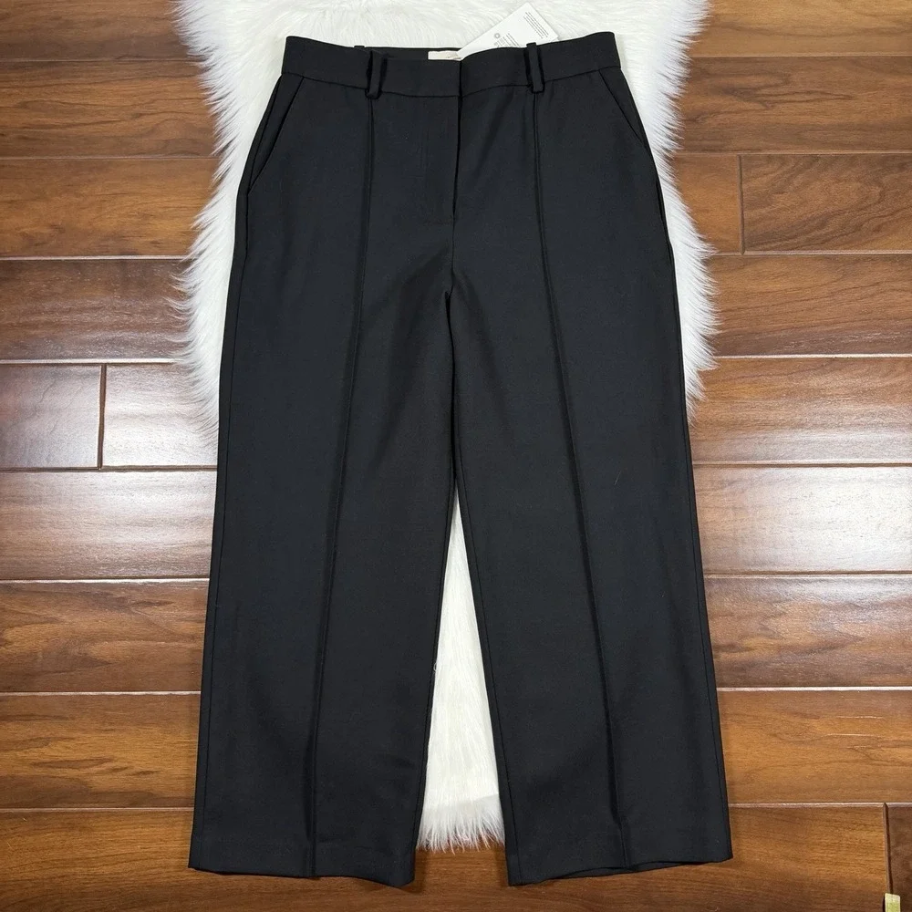 Sezane‎ Women's Size 40 / US 8 Black Corentin Straight Trouser Crop Pants Wool
